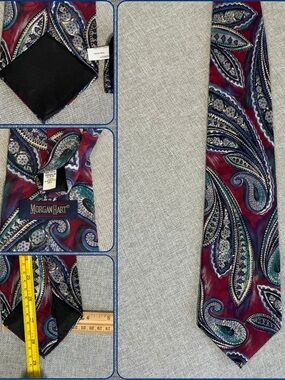 Morgan Hart Silk Paisley Wide Tie Burgundy Blue USA